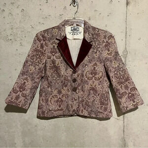 Edun Women's Floral Print Metallic Three Button Blazer 3/4 Sleeves Multicolor M